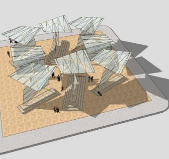 公园玻璃景观张拉膜SU模型下载_sketchup草图大师SKP模型