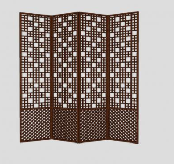 中式镂雕折叠屏风SU模型下载_sketchup草图大师SKP模型