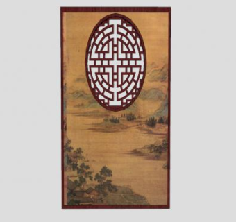 中式窗花绘画屏风SU模型下载_sketchup草图大师SKP模型