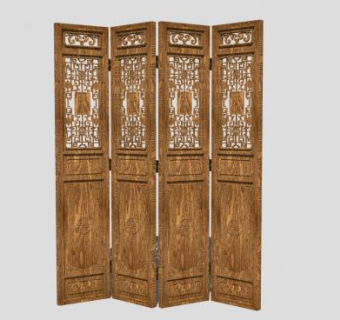 中式实木槛窗四扇屛SU模型下载_sketchup草图大师SKP模型