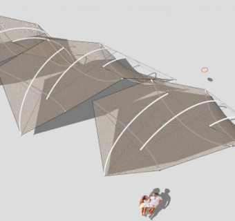 灰橘色景观张拉膜SU模型下载_sketchup草图大师SKP模型