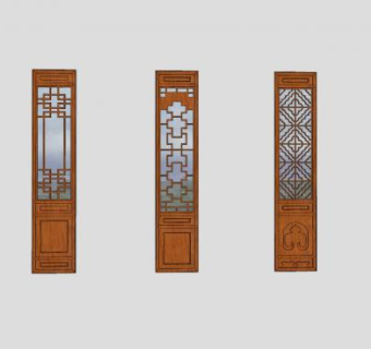 中式单扇屏风系列SU模型下载_sketchup草图大师SKP模型