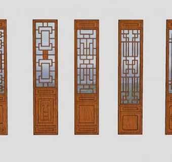 中式玻璃槛窗单屏风SU模型下载_sketchup草图大师SKP模型