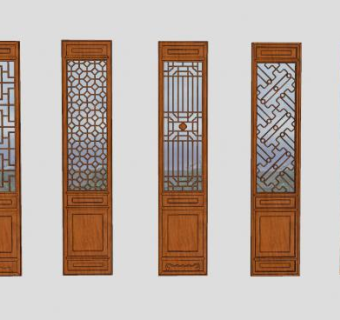 中式风槛窗屏风SU模型下载_sketchup草图大师SKP模型