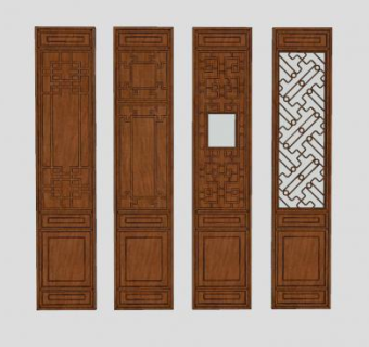 中式实木单屏风样式SU模型下载_sketchup草图大师SKP模型