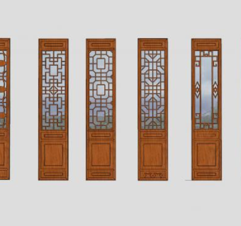 中式玻璃槛窗屏风SU模型下载_sketchup草图大师SKP模型