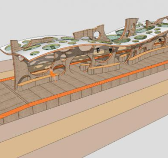 清新植物景观张拉膜遮阳棚SU模型下载_sketchup草图大师SKP模型