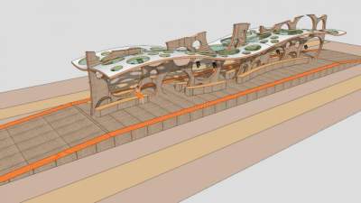 清新植物景观张拉膜遮阳棚SU模型下载_sketchup草图大师SKP模型