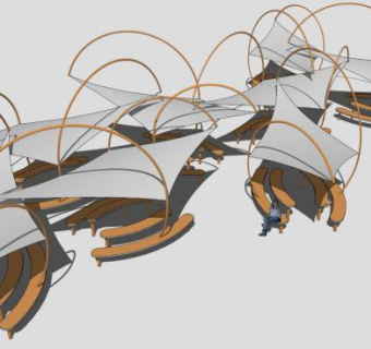灰色张拉膜遮阳棚SU模型下载_sketchup草图大师SKP模型