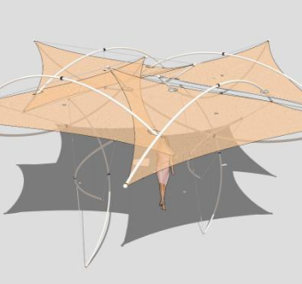 橘色张拉膜遮阳棚SU模型下载_sketchup草图大师SKP模型