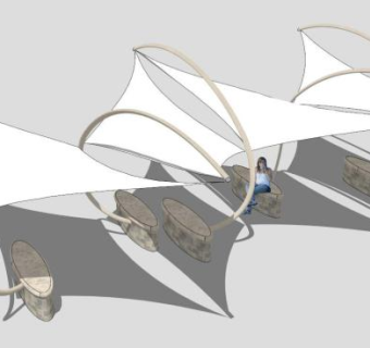白色张拉膜结构遮阳棚SU模型下载_sketchup草图大师SKP模型