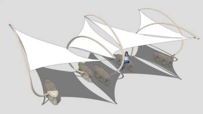 白色张拉膜结构遮阳棚SU模型下载_sketchup草图大师SKP模型