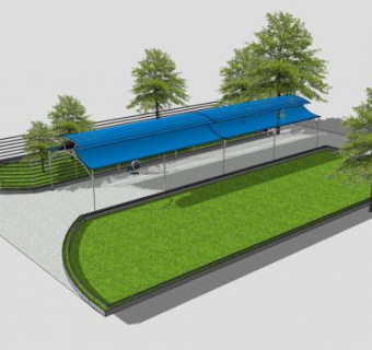 公园蓝色张拉膜廊架SU模型下载_sketchup草图大师SKP模型
