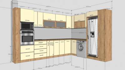 转角厨房橱柜及家电SU模型下载_sketchup草图大师SKP模型