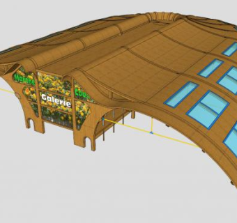 木色张拉膜廊架SU模型下载_sketchup草图大师SKP模型