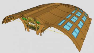 木色张拉膜廊架SU模型下载_sketchup草图大师SKP模型