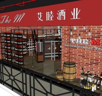 葡萄酒店门面店铺SU模型下载_sketchup草图大师SKP模型