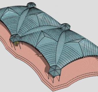 蓝色玻璃张拉膜棚SU模型下载_sketchup草图大师SKP模型