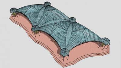 蓝色玻璃张拉膜棚SU模型下载_sketchup草图大师SKP模型