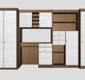 书桌柜子组合柜SU模型下载_sketchup草图大师SKP模型