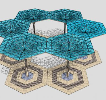 蓝色玻璃张拉膜构筑SU模型下载_sketchup草图大师SKP模型