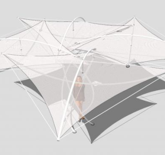藕色张拉膜雨棚SU模型下载_sketchup草图大师SKP模型