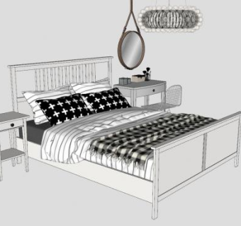 欧式双人床和梳妆台SU模型下载_sketchup草图大师SKP模型