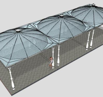 蓝色张拉膜亭子廊架SU模型下载_sketchup草图大师SKP模型
