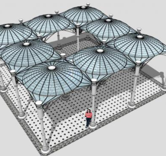 淡蓝色张拉膜结构亭子SU模型下载_sketchup草图大师SKP模型