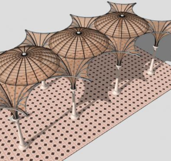橘色张拉膜结构亭子SU模型下载_sketchup草图大师SKP模型