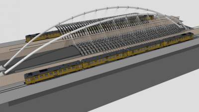 高铁站张拉膜结构SU模型下载_sketchup草图大师SKP模型