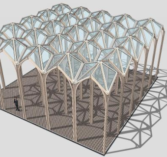 淡蓝色张拉膜雨棚结构SU模型下载_sketchup草图大师SKP模型