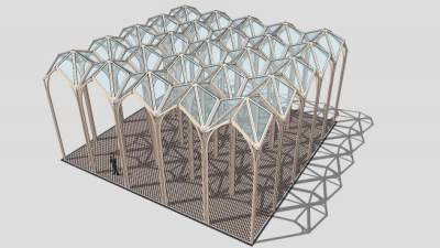 淡蓝色张拉膜雨棚结构SU模型下载_sketchup草图大师SKP模型