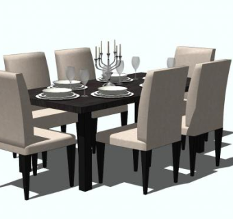 6座餐桌椅家具SU模型下载_sketchup草图大师SKP模型