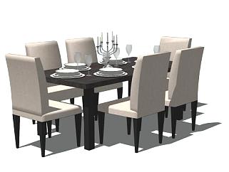 6座餐桌椅家具SU模型下载_sketchup草图大师SKP模型