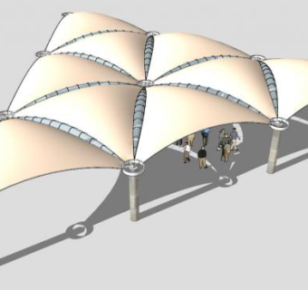 张拉膜结构车棚SU模型下载_sketchup草图大师SKP模型