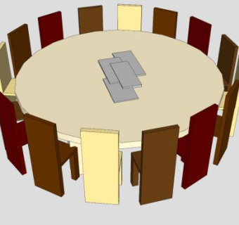 16人座大圆桌椅SU模型下载_sketchup草图大师SKP模型