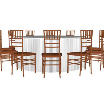 大圆桌和木椅子SU模型下载_sketchup草图大师SKP模型