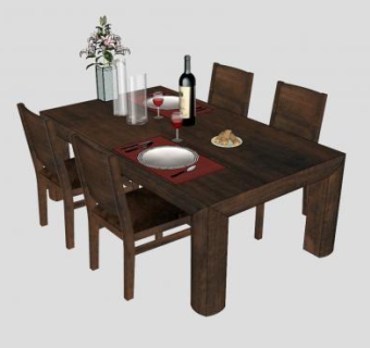 实木餐桌椅SU模型下载_sketchup草图大师SKP模型