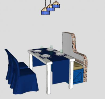 地中海风格吊灯和餐桌椅SU模型下载_sketchup草图大师SKP模型