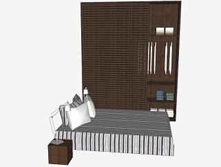 <em>木质衣柜</em>和床具SU模型下载_sketchup草图大师SKP模型