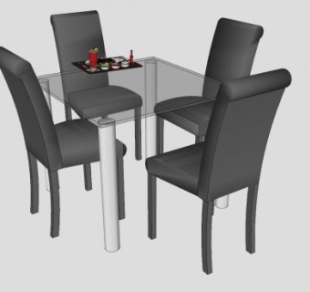 现代四人桌餐桌椅SU模型下载_sketchup草图大师SKP模型