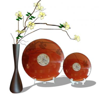 插花花瓶和陶瓷碟摆件SU模型下载_sketchup草图大师SKP模型