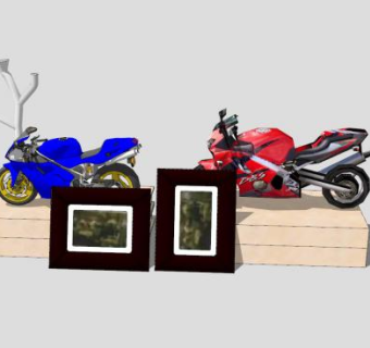书本赛车模型和相框摆件SU模型下载_sketchup草图大师SKP模型