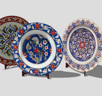 复古花纹瓷盘摆件SU模型下载_sketchup草图大师SKP模型