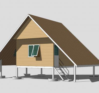 现代化户外防腐木屋SU模型下载_sketchup草图大师SKP模型
