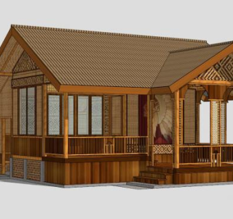 现代户外防腐木木屋SU模型下载_sketchup草图大师SKP模型