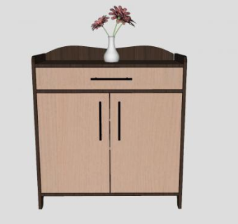 木质鞋柜和花瓶摆件SU模型下载_sketchup草图大师SKP模型