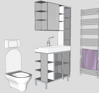 浴室柜马桶和放衣架SU模型下载_sketchup草图大师SKP模型