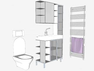 浴室柜马桶和放衣架SU模型下载_sketchup草图大师SKP模型